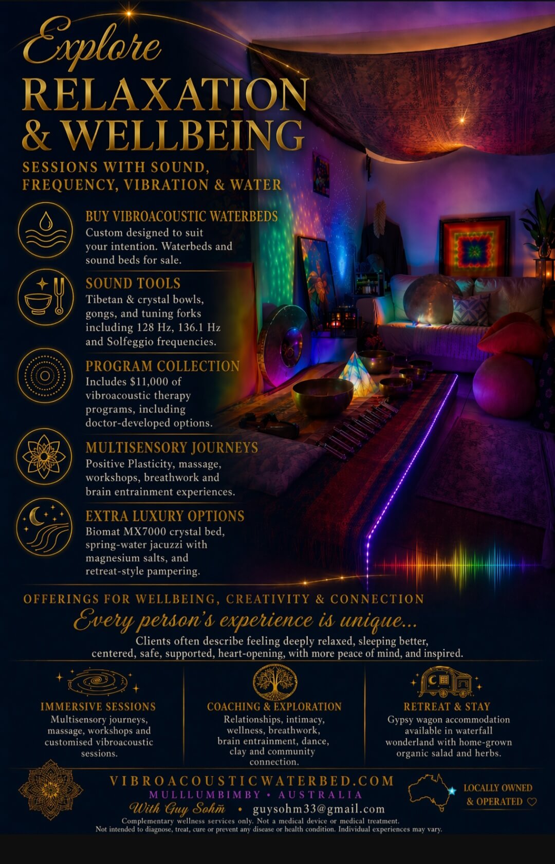 Positive Plasticity coaching, workshops, retreat and frequency sessions in Mullumbimby near Byron Bay NSW with sound bowls, vibroacoustic waterbed, breathwork, meditation, relaxation and wellbeing experiences.
